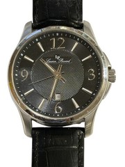 Lucien Piccard Adamello sappire crystal, black leather band men watch READ