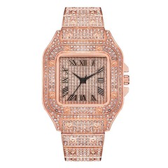 Classic Luxury Business Men’s Steel Strap Square Roman Scale Rhinestone