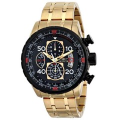 Invicta Men’s Watch Aviator Quartz Chronograph Yellow Gold Steel Bracelet 17206