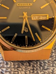Vintage Citizen Quartz Men’s Day/Date Gold Tone Bracelet 1987 Working Near Mint