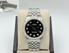 Rolex Oyster Perpetual 1002 34mm Black Diamond Dial Diamond Bezel Steel