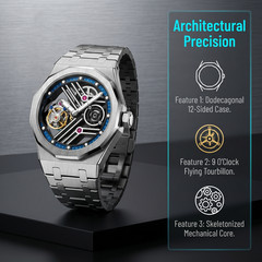 Men’s Genuine Flying Tourbillon Watch, Manual Winding Only, 42mm Dodecagonal