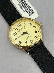 Omax X008G12A Men’s Black Leather Strap Gold Dial 3-Hand WR Analog Watch