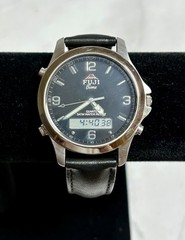 Men’s Vintage FUJI TIME M381 Dual Ani-Digi All SS Watch 3ATM Leather Band 37mm