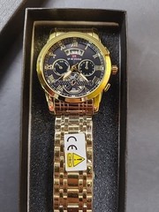 Men’s VA VA VOOM Luxury Gold Watch With Black Dial 9 1/4 Inch Band