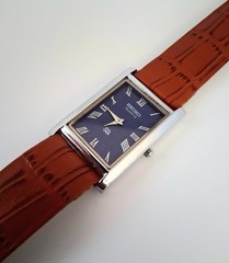 Blue Dial with Brown Leather Strap 33mm Super Slim Tank Watch