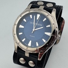 No Boundary Quartz Watch Men Silver Blue Leather Bund Band Analog New Battery