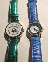 (2) Women’s Watch LOT Green & Blue Bands Analog Watches Christmas & Polar Bear