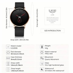 LIGE Men Watch Ultra-thin Quartz Analog 3ATM Waterproof Casual Ladies Wristwatch