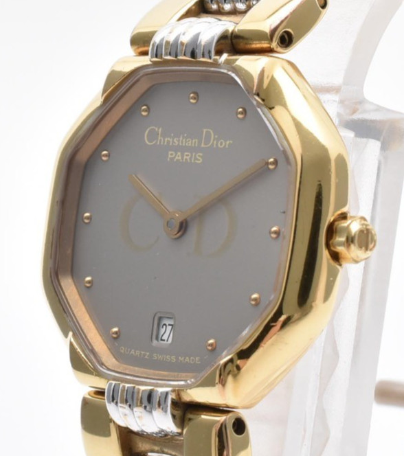 [Exc+5] Dior 48.133 Depose Octagon Gray CD Logo Dial Twotone Ladies Quartz Watch