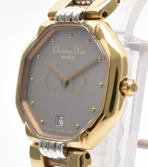 [Exc+5] Dior 48.133 Depose Octagon Gray CD Logo Dial Twotone Ladies Quartz Watch
