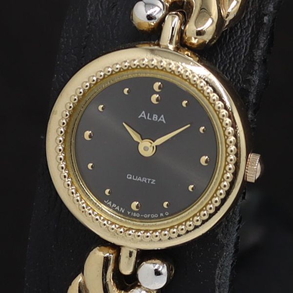 Alba Quartz Y150-0B30 Ladies Bangle Watch Gold-Tone Black Dial