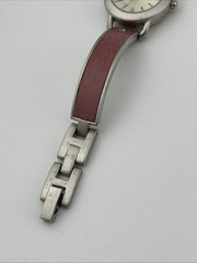 Vintage Mudd Watch Women 25mm Silver Case 6.25″ Pink/Silver Band- New Battery