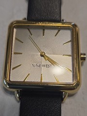 Women’s Nine West Watch Black Strap & Mother Of Pearl Face Stainless Steel Back