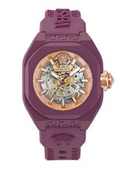 Versace Mens V-Legend Skeleton Burgundy 42mm Strap Fashion Watch