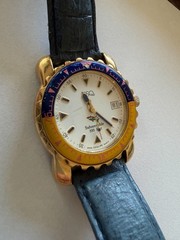 ESQ Submersible Quartz Analog White Dial Blue Leather. Retro 90s.