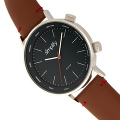 Simplify 3300 Quartz Navy Dial Brown Leather Band Silver Unisex Watch SIM3303