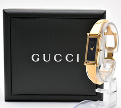Vintage [N MINT] Gucci 1500L Gold Black Dial 12mm Qz Ladies Bangle Watch JAPAN