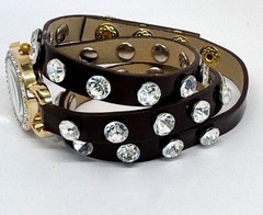 Y2K Vtg New Brown Wrap Ladies Women’s Watch Clear Stud MOP #1085