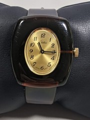 Vintage Chateau Swiss Made Brown Clear Case Wind Up Gold Tone Dial Watch