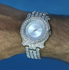 Techno Pave Hip Hop Silver Finish Iced Bezel & Band Men’s Watch