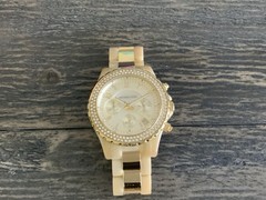 Women’s Chronograph Analog Gold Tone Round Watch Crystal Bezel Bracelet