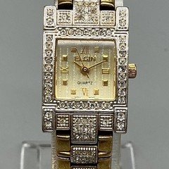 Elgin Womens Watch 17mm Champagne Dial Gold Tone Crystals New Battery 7.25″