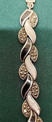 Sterling Silver, Marcasite, Mother Of Pearl, Black Onyx Vintage Quartz Watch