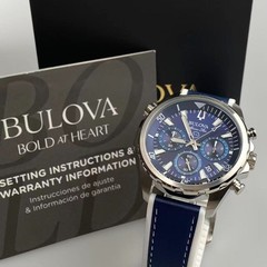 New Bulova Marine Star 96B287 Blue Dial Men’s Chronograph Quartz Watch 43 mm
