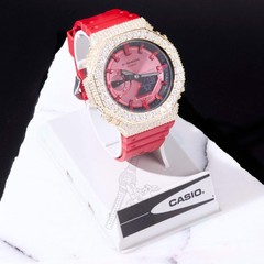 Casio G-Shock GA2100 Red Dial Iced Out Moissanite Mod D Color VVS Men’s Watch