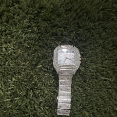 Iced Out Square Quartz Analog Wristwatch Silver-Tone Metal Bracelet Hip Hop