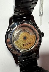 LIGE Automatic Mechanical Skeleton Watch Black Steel Men’s Calendar Kit