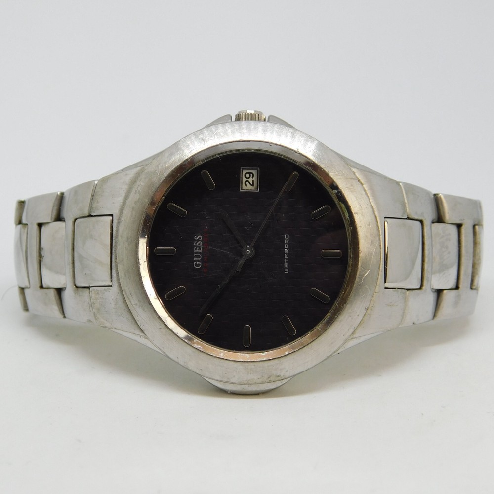 GUESS Waterpro G65376G Silver Tone Analog Men’s Watch Sz. 6 1/2″ New Battery