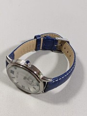 Oofay Silver Tone Dial Central Second Hand Round Case 42 mm Blue Leather Watch