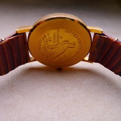 Corum 18K Watch 5 Dollars Indian Head Coin 1915. Brown Leather Strap, Case 31mm