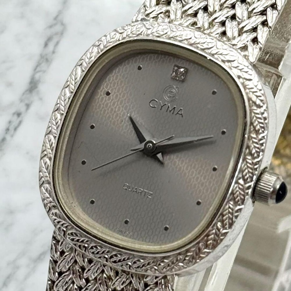 Cyma Ladies Quartz Wristwatch Silver Stone Bracelet Japan New Battery 073021