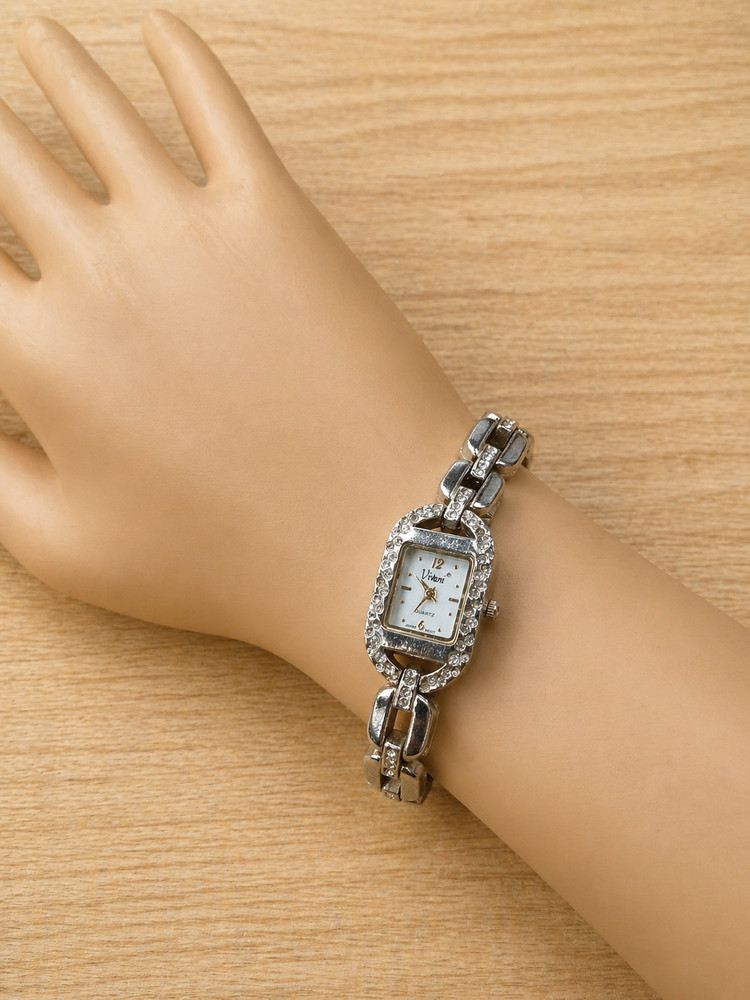 Vivani Women’s Quartz Bracelet Watch Silver Tone Rhinestone Bezel K707