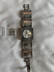 Silpada 925 Sterling Silver Hammered Panel Quartz Watch Oxidized 6.5″ 54.7g