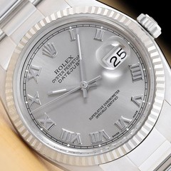 ROLEX MENS DATEJUST 16014 GRAY ROMAN DIAL 18K WHITE GOLD STAINLESS STEEL WATCH