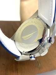 Nautica Men’s Watch N15514 Quartz Chronograph White Blue Rubber Band 42mm