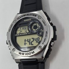 Casio Illuminator WR Digital Watch 3487 MWD-100H 100M WR Chrono NEW BATTERY
