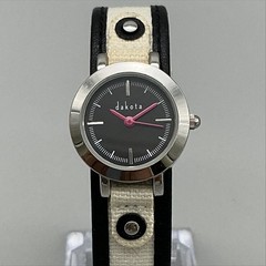 Dakota Womens Watch 23mm Black Dial Pink Hands Canvas Leather New Battery
