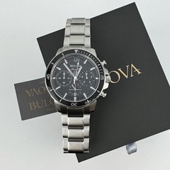 Bulova Marine Star 96B272 Chronograph Black Dial Stainless Steel Men’s Watch 45m