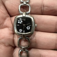 Working Ladies Square Black Flower Face Watch Geometric Classic Link Bracelet