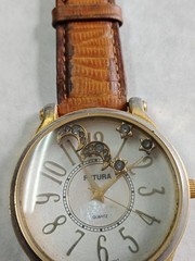 Futura Watch Women 29mm Gold Tone Floating Charms Moon Star New Battery 7.5″ #14