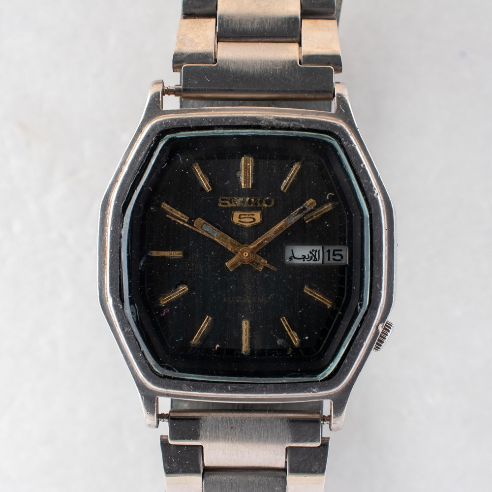 Vintage Seiko 5 Automatic 6309-584A Hexagonal Case Black Dial Rare Watch 1983