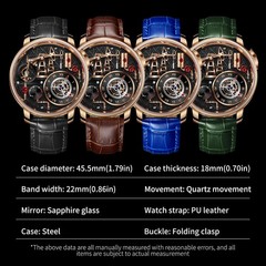 PINDU Men’s Luxury Dress Watch 45.5mm Steel Sapphire Crystal Luminous Waterproof