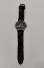 SONY PLAYSTATION LOGO QUARTZ WATCH WITH BLACK FAUX LEATHER STRAP NEEDS BATTERY