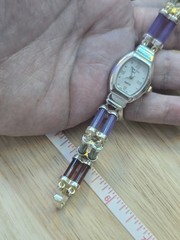 Vtg Main Line Time Sterling Silver 925 Multi Color Jade Bracelet Watch 7.5″ LTO
