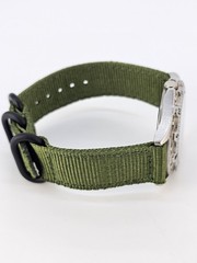 Men’s Watch Analog 40MM Blue Dial NEW Army Green Nylon Bands New Battery READ